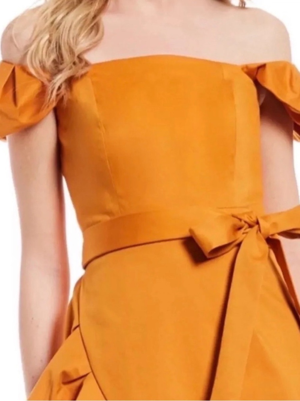 ANTONIO MELANI Mustard Off-Shoulder Bow-Waist Dress